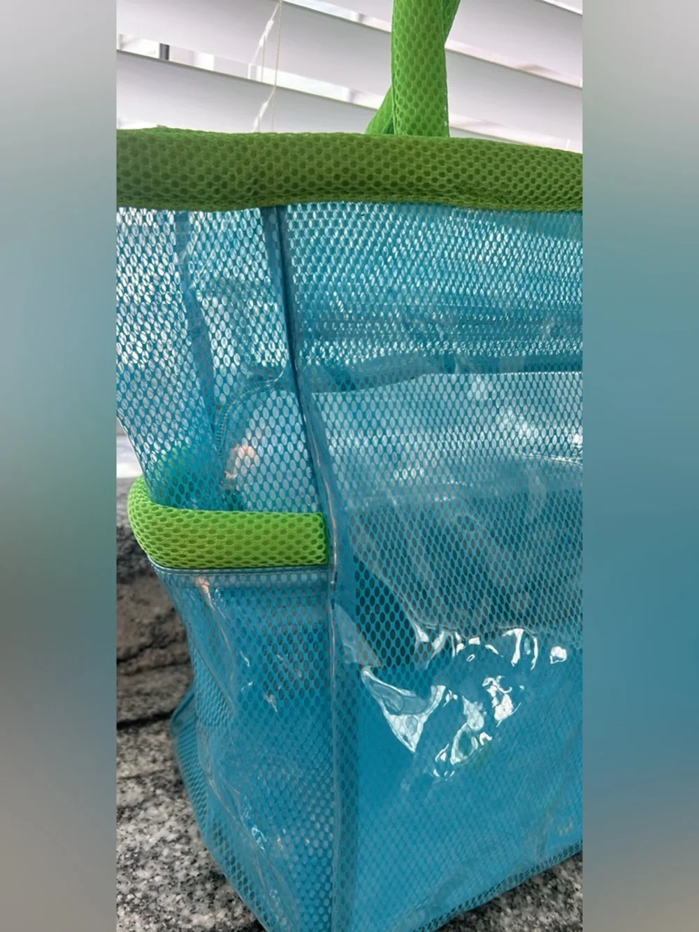 Malibu 2000 Blue Faux Mesh Clear Tote with Green Trim - Picture 2 of 4
